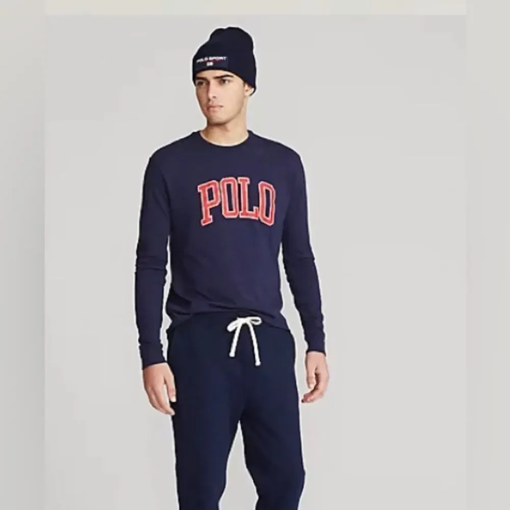 Polo Ralph Lauren classic fit navy jersey red logo long sleeve cotton tshirt M